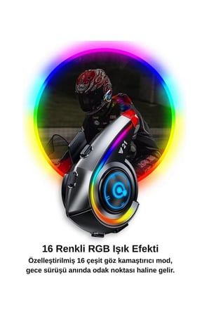 Hediye Y21 Rgb Işık Efektli Intercom Bluetooth Motosiklet Kask Kulaklığı Intercom Kulaklık