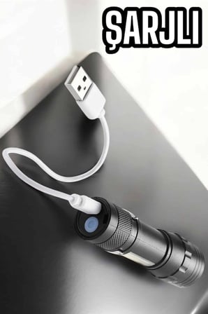 Hediye Şarjlı Metal Zoomlu El Feneri Işıldak Led Işık Taşınabilir El Lambası