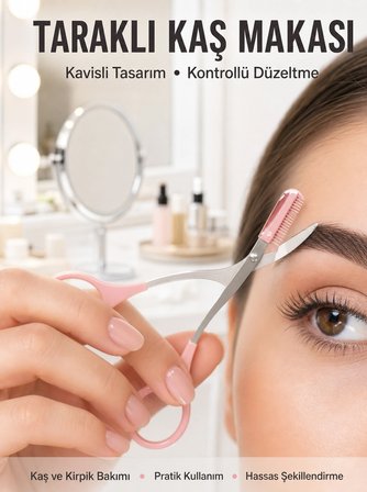 Hediye Kavisli Kaş Kirpik Düzeltici Bıyık Alma Taraklı Kaş Makası Yüz Bakım Seti Makas