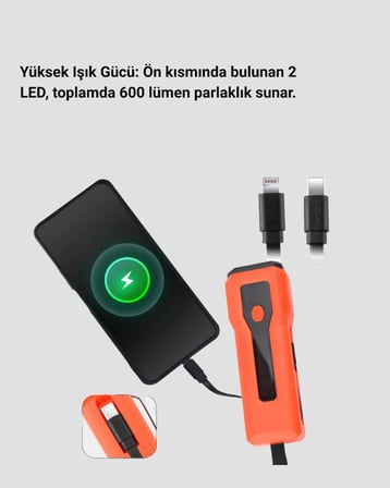 Hediye 600 Lümen Bisiklet Ön Işık Powerbankli Çakar Cob Led