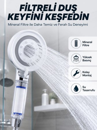 Hediye Şeffaf Filtre Hazneli Duş Başlığı Güçlü Akışlı Pratik Banyo Duşu