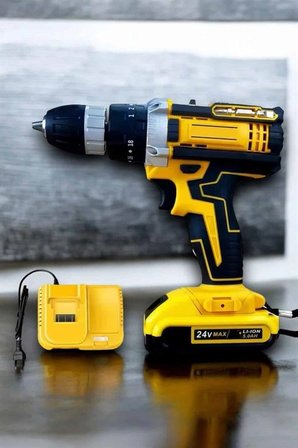 Hediye Çift Bataryalı Metal Dişli Darbeli Şarjlı Matkap Seti 24w Güç Ve 24 Parça Aksesuar