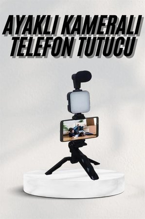 Hediye Telefon Tutucu Led Işıklı Kumandalı Mikrofon Telefon Vlog Video Kayıt