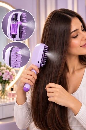 Hediye Elektrikli Spreyli Saç Tarağı 300 Mah Type‑c Şarjlı İnce Spreyli Antistatik Bakım Fırçası Mor