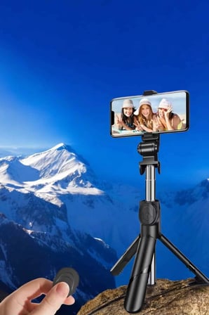Hediye Selfie Çubuğu Tripod Kumandalı Telefon Tutucu Siyah