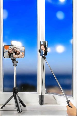 Hediye Selfie Çubuğu Tripod Kumandalı Telefon Tutucu Siyah