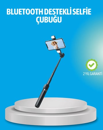 Hediye Bluetooth Işıklı Uzaktan Kumandalı Selfie Çubuğu – 130 Cm Yükseklik