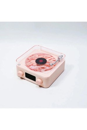 Hediye Waves Nostalji Plak Görünümlü Bluetooth Hoparlör 3d Ses Dalgası Retro Müzik Plak Pembe