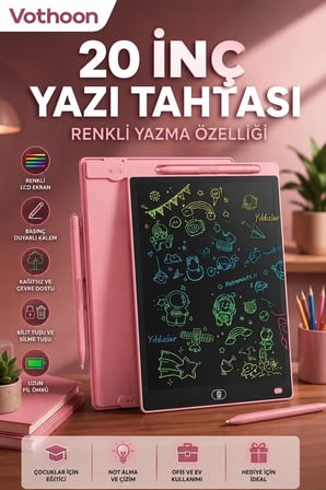 Hediye 20 Inc Renkli Lcd Grafik Dijital Kalemli Çizim Tableti Yazı Tahta Not Yazma Eğitim Tableti Pembe