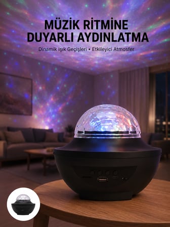 Hediye Çok Renkli Projektör Lamba Disko Topu Gece Lambası Kablosuz