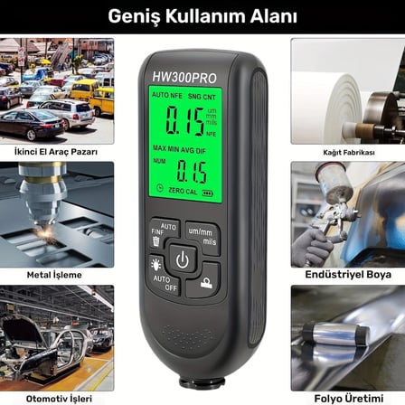 Hediye Hw-300pro Oto Boya Kalınlık Ölçer Fe Nfe 2000µm + 2 Fonksiyonlu Bardak Tutucu Hediyeli