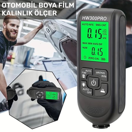 Hediye Hw-300pro Oto Boya Kalınlık Ölçer Fe Nfe 2000µm + 2 Fonksiyonlu Bardak Tutucu Hediyeli