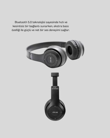 Hediye Kablosuz Bluetooth Kulaklık – Tf Kart, Aux, Mikrofonlu, Suya Dayanıklı, 10m Menzil