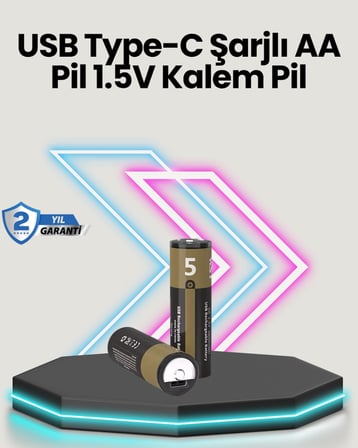 Hediye Yüksek Performanslı Aa Usb Şarjlı Lityum Pil | 1.5v Sabit Güç | 2’li Paket