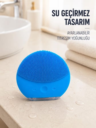 Hediye Titreşimli Silikon Yüz Temizleme Cihazı Mavi Şarjlı Cilt Bakım Fırçası