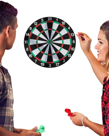 Hediye Kaliteli Ahşap Dart Tahtası 12 İnç 4 Adet Metal İğne Uçlu Ok
