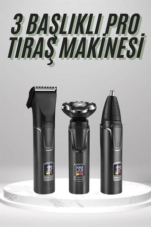 Hediye Dijital Göstergeli 3 Başlıklı Tıraş Makinesi Islak Kuru Lazer Öncesi Günlük