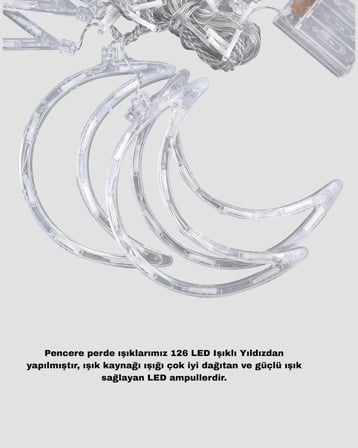 Hediye 126 Led’li Yıldız Ay Perde Işık Prizden Çalışan Dekoratif Aydınlatma