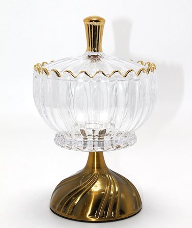 Hediye Metal Ayaklı Kristal Cam Şekerlik Gold Detaylı Sunumluk Alk4871