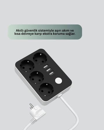 Hediye 4 Prizli 3 Usb Portlu Anahtarlı Akım Korumalı Priz