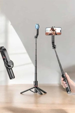 Hediye Kumandalı Tripod Telefon Tutucu Selfie Çubuğu 360 Derece Dönebilen