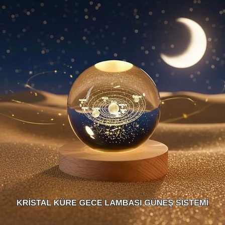 Hediye Dekoratif Led Kristal Küre Ahşap Altlıklı Şık Gece Lambası