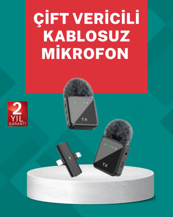 Hediye Profesyonel Ses Kayıtları İçin 2’li Kablosuz Yaka Mikrofon Seti