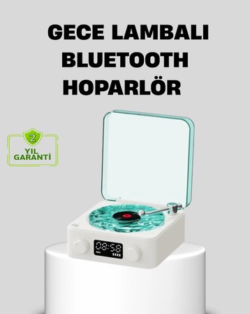 Hediye Gece Lambası Stereo Bluetooth Hoparlör Dijital Saatli Vintage Tasarım Çok Fonksiyonlu