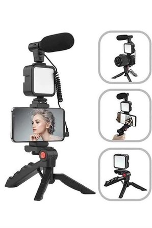 Hediye Tripod Telefon Tutucu Kumandalı Mikrofon Led Işık Vlog Video Kayıt