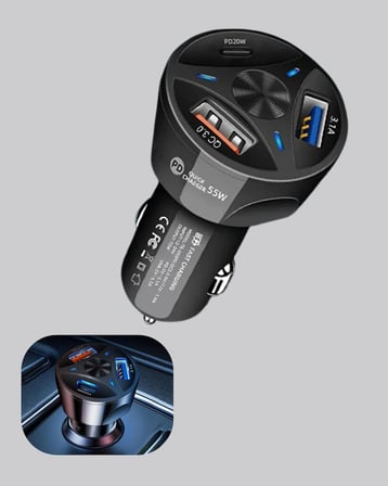 Hediye 55w Hızlı Şarj Araç Çakmaklık Adaptörü Qc 3.0 Pd
