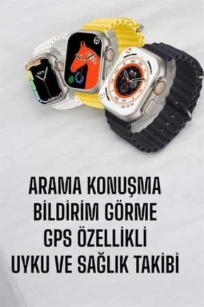 Hediye 45 Mm Gri Kasa Ultra Akıllı Saat Sesli Görüşme, Sağlık Takibi, Suya Dayanıklı
