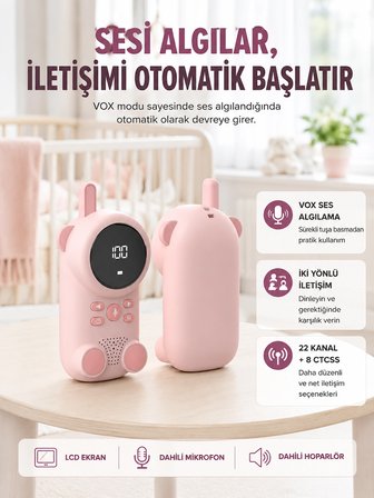 Hediye Uzun Menzilli Bebek Telsizi 1-3 Km Çekim 22 Kanal Lcd Ekran Vox Şarjlı