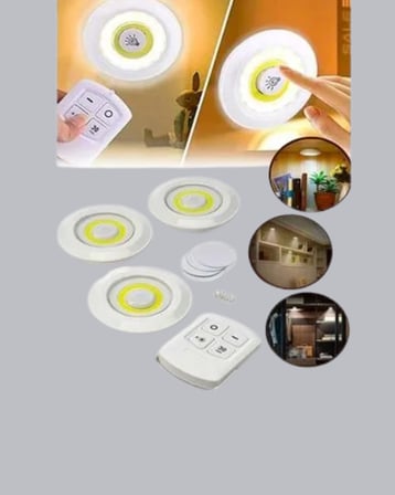 Hediye 3 Lü Pilli Kablosuz Led Spot Lamba Seti Kumandalı Kolay Montaj Aydınlatma