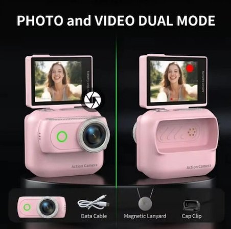Hediye 1080p Dijital Video Kamera (32gb) Kart Dijital Vlog Fotoğraf Makinesi  Türkçe Pembe