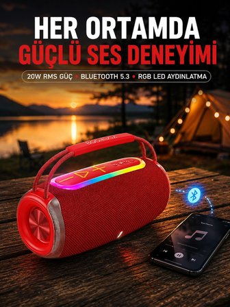 Hediye Suya Dayanıklı 20w Rgb Hoparlör Bluetooth, Usb, Sd Kart Ve Aux Girişli