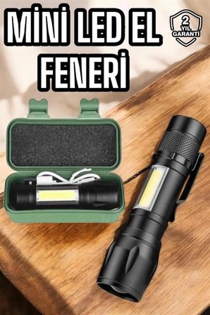 Hediye Şarjlı Metal Zoomlu El Feneri Işıldak Led Işık Taşınabilir El Lambası