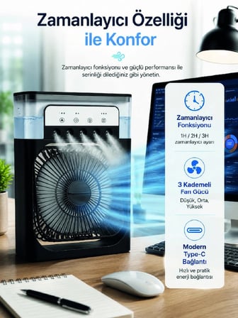 Hediye Su Hazneli Püskürtmeli Fan 1-3-5 Püskürtme Seçeneği, Type-c Güç Girişi