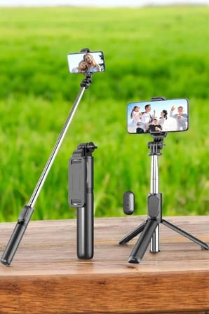 Hediye Tripod Kablosuz Bluetooth Bağlantılı Selfie Çubuğu 360 Derece Dönebilen