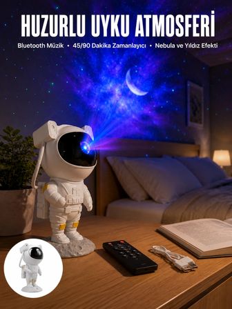 Hediye Astronot Görünümlü Projeksiyon Speaker Taşınabilir