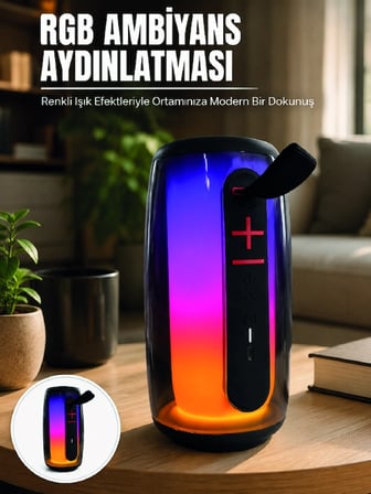 Hediye Bluetooth 5.3 Rgb Led Işıklı Taşınabilir Hoparlör Usb Tf Kart Aux Destekli