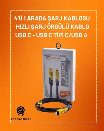 Hediye 4'ü 1 Arada Usb Hızlı Şarj Ve Veri Kablosu – 65w Güç, Çoklu Bağlantı, 1.2m