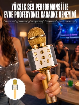 Hediye Karaoke Mikrofon Dahili Hoparlörlü Sd-usb-aux Girişli Bluetooth Hoparlör