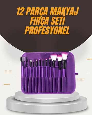 Hediye Fondöten, Allık Ve Far Uygulamalarına Uygun 12 Parça Makyaj Fırça Takımı Ergonomik Saplı