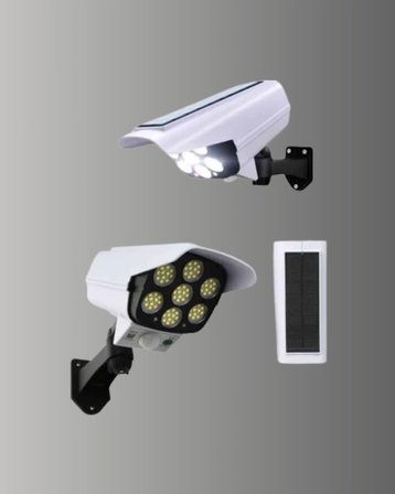 Hediye 77 Led'li Güneş Enerjili Güvenlik Lambası Ve Kukla Kamera – Hareket Sensörlü, 2400mah Pilli