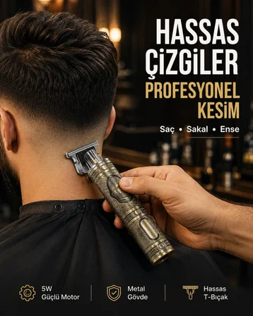 Hediye Kompakt Tasarımlı, Güçlü Motorlu Saç Sakal Kesme Makinesi Ve 4 Kılavuz Tarak