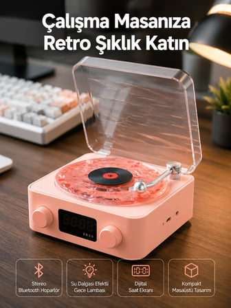 Hediye Retro Bluetooth Hoparlör – Kristal Ses, Gece Lambası, Saatli Tasarım Yeni Nesil