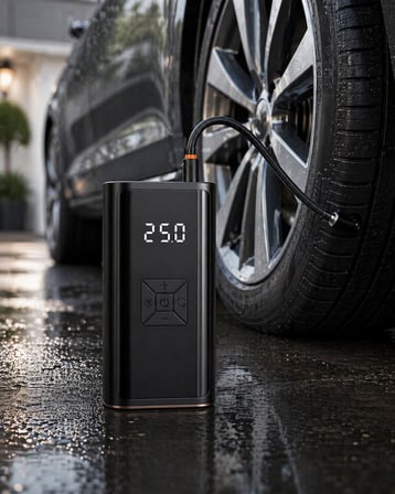 Hediye Kablosuz Lastik Şişirme Kompresörü Dijital Ekranlı Powerbank Özellikli Hava Pompası