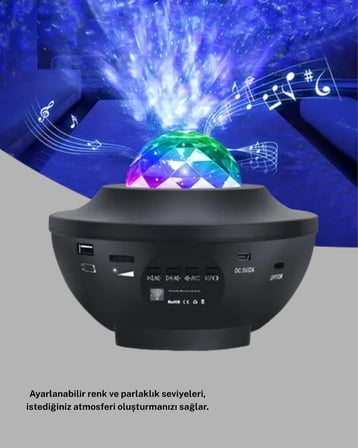 Hediye Led Yıldızlı Projektör Galaxy Modlu Renk Ve Parlaklık Ayarlı Gece Lambası