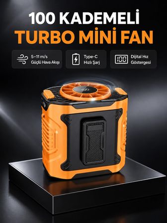 Hediye Dijital Ekranlı Turbo Mini Fan – 3 Kademeli Hız, Sessiz Çalışma Ve Type-c Şarj