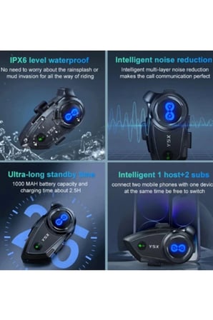 Hediye Y5x Rgb Işıklı Intercom 5 Kişi Bağlantılı 1000mah Motosiklet Bluetooth Kulaklık Seti
